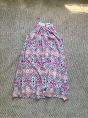 Pink Rose Pink & Blue Patterned Asymmetrical Halter Dress
